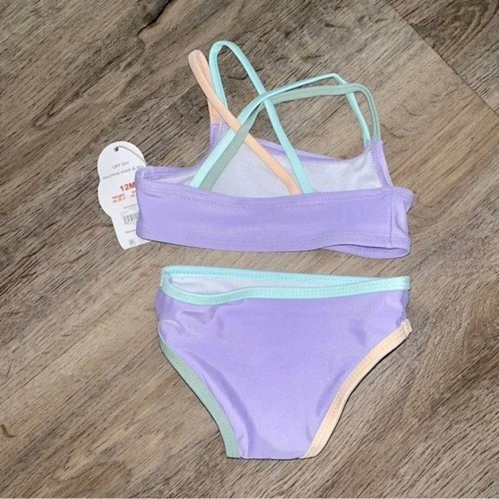 NWT Wonder Nation Baby Girl 2pc Bikini Size 12M Purple Lavender Sky - Picture 5 of 6